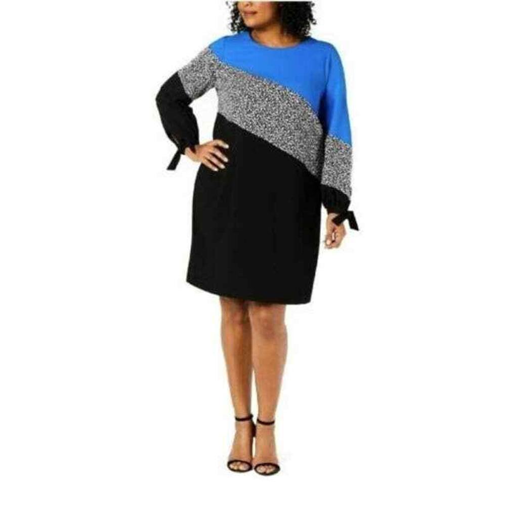 Alfani Plus Woman Size 14W Blue Crest Animal Print Shift Dress MSRP $99